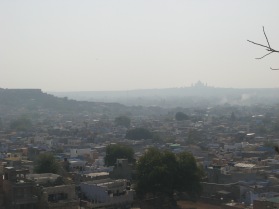 The hazing skyline of Jodhpur, Rajasthan. In the distance, the residence of the king is visible, Umaid Bhavan.